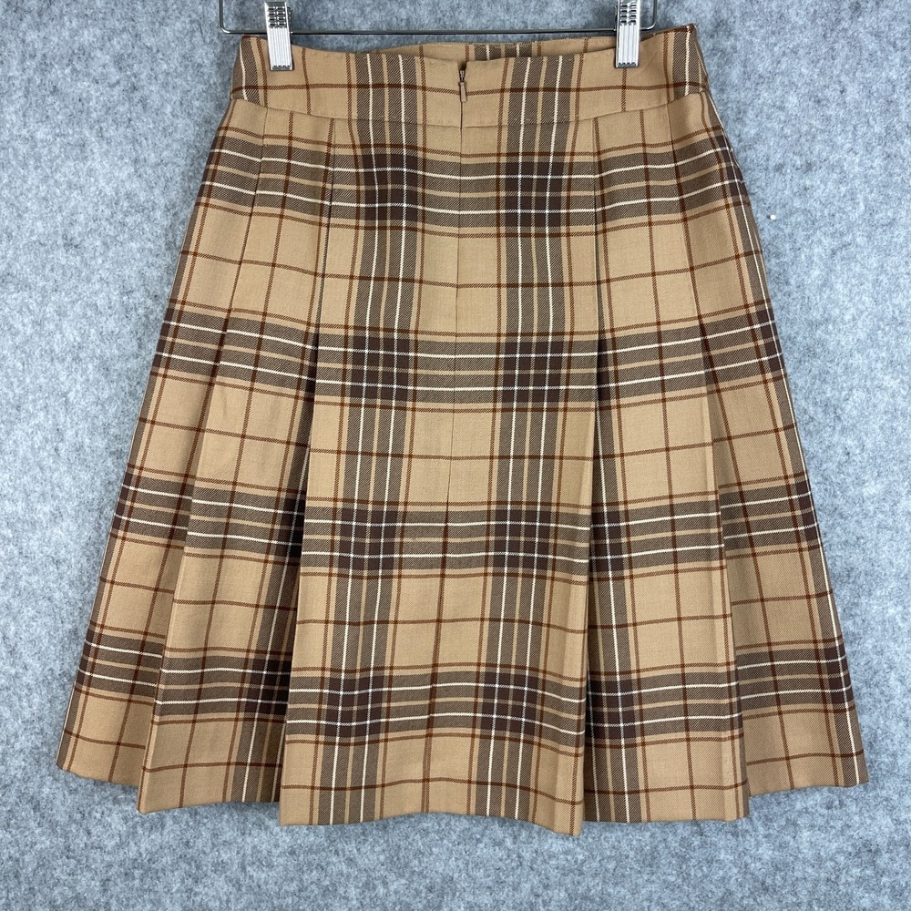 Brooks Brothers 346 Wool Pleated Skirt Womens 8 Tan Plaid Preppy Academia - Picture 7 of 8